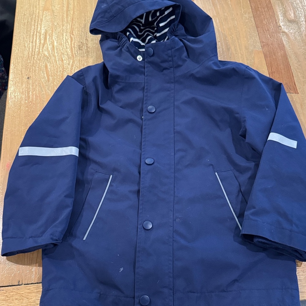 Mini Boden Navy Raincoat with Reflective Stripes